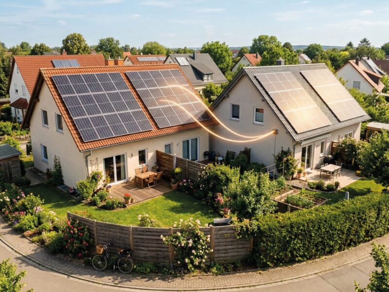Die Abgabe von Solarstrom an Nachbarn ist wirtschaftlich attraktiv und eröffnet Sanierern, Modernisierern und Baufamilien neue Möglichkeiten. txn-Foto: Energieberatung der Verbraucherzentrale, KI
